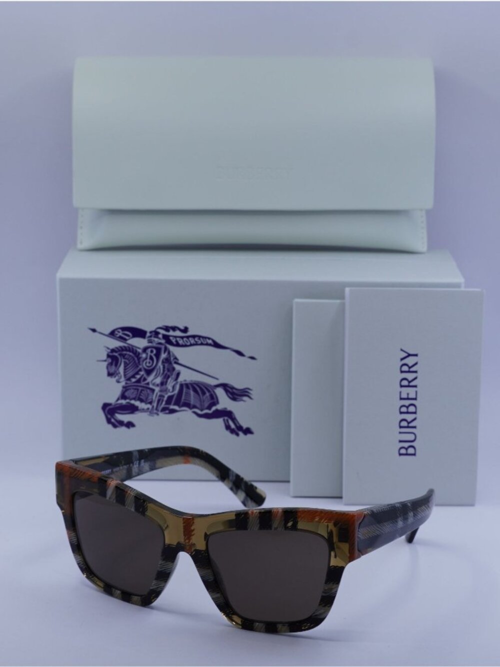 Burberry BE4449 4146/73 Square Sunglasses - Check Sand/ Dark Grey
